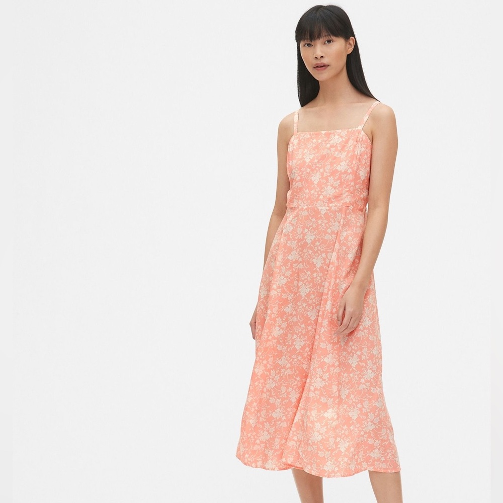GAP Coral Peach Floral Midi Cami Cottagecore  Summer Sundress Dress Size L Tall